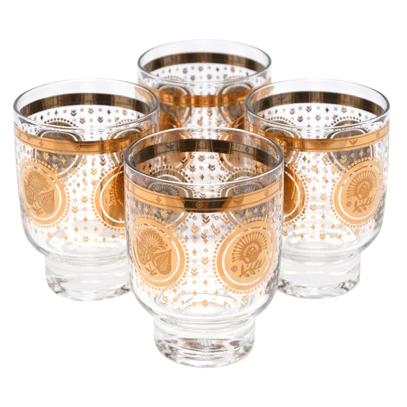 Georges Briard Gold Flower Footed Highball Glasses