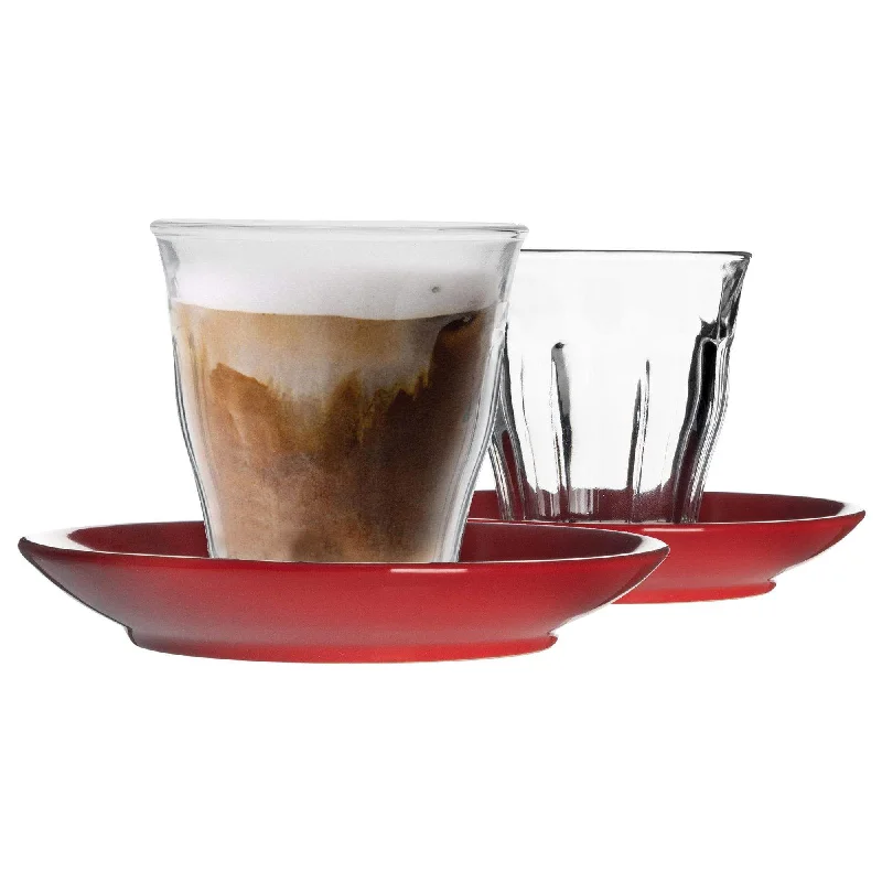 200ml Picardie Glass Coffee Cups & Saucers Set - Pack of Six - By Duralex