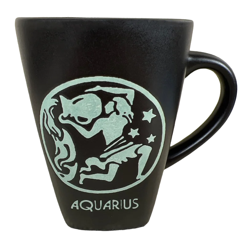 Aquarius Tall Zodiac Etched Square Bottom Teal Interior Mug Fisher