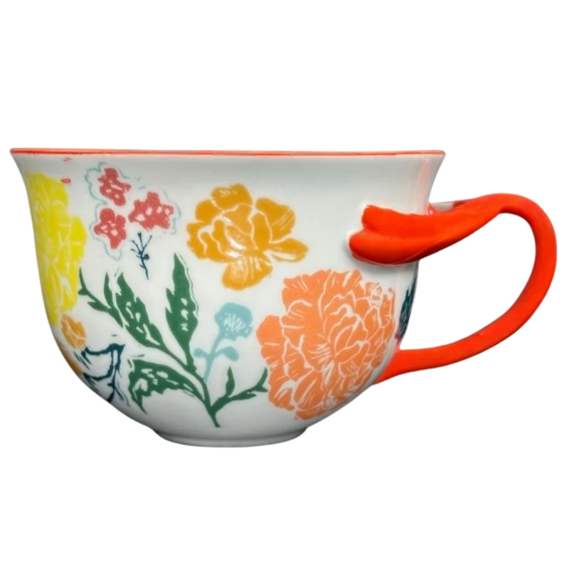 Arboretum Floral Orange Dragonfly Handle Mug Anthropologie