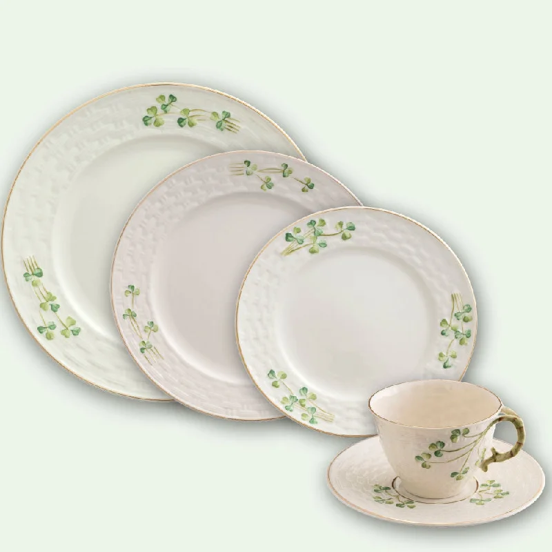 Belleek Classic 1880 Shamrock Gold 5 Piece Dining Set