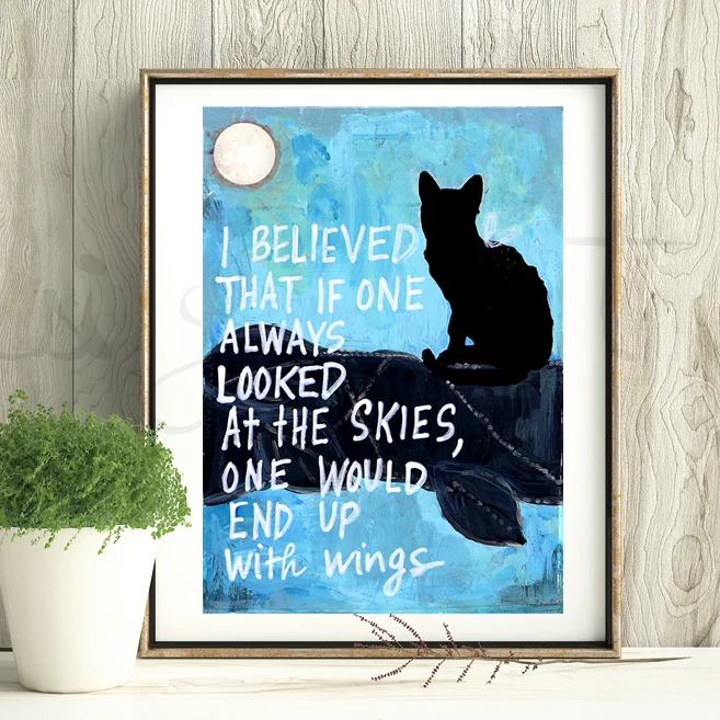 Black Cat with Wings Print