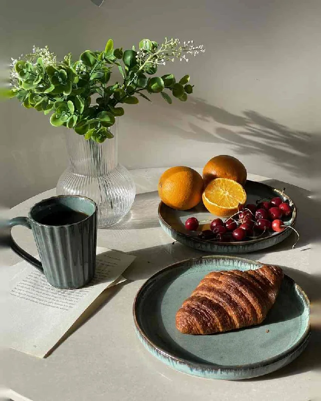 Heritage for Breakfast Ceramic Light and Deep Green Plates | Set of 3