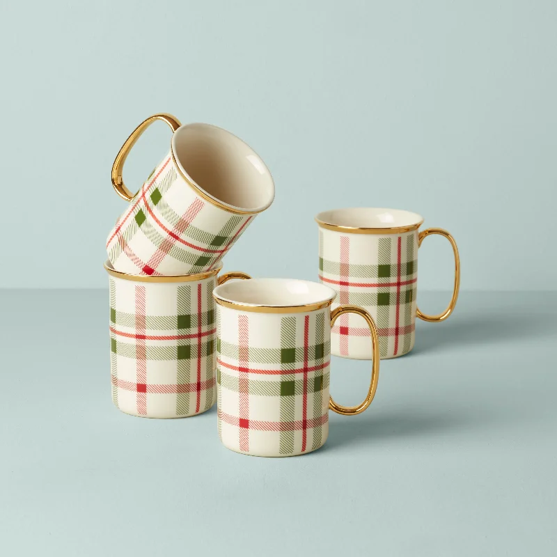 Holiday Plaid Mugs, Set of 4