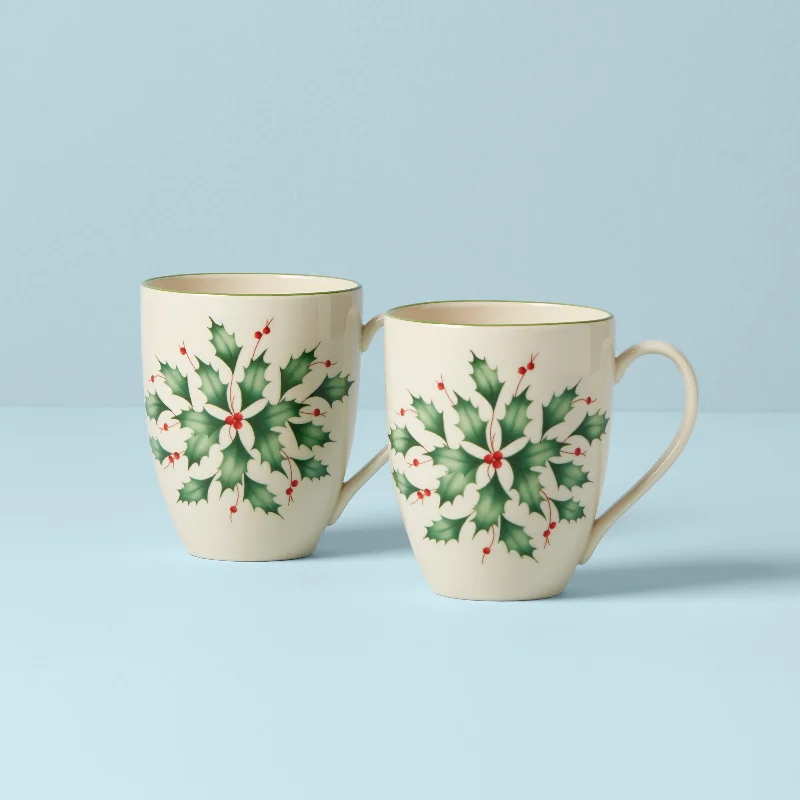 Hosting The Holidays 2-Piece Holly Mug Set