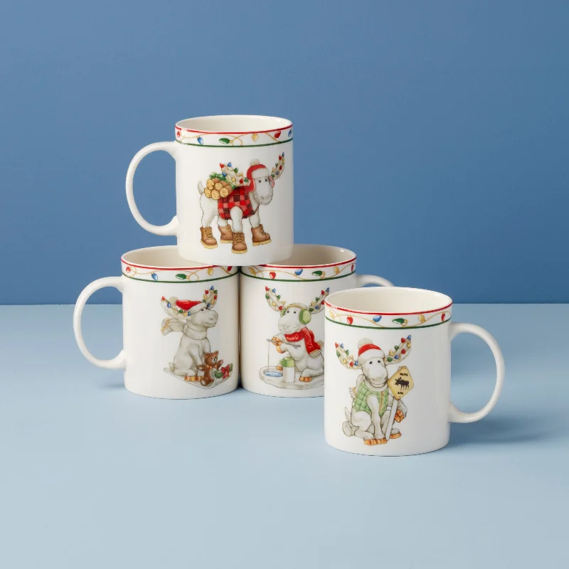 Merry Marcel Moose 4-Piece Mug Set