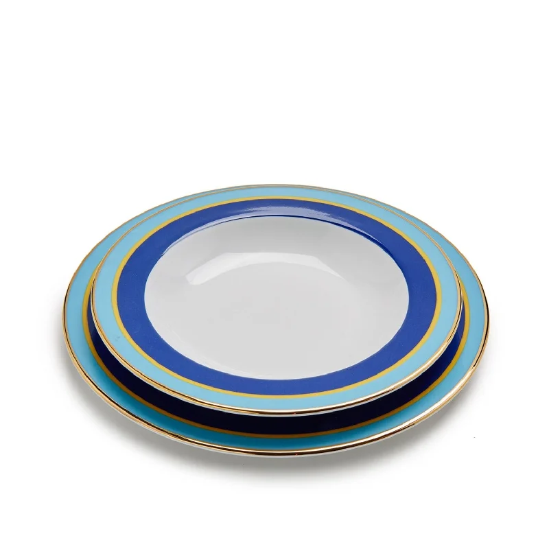 Rainbow Blu Soup & Dinner Plate Set, Rainbow Blu