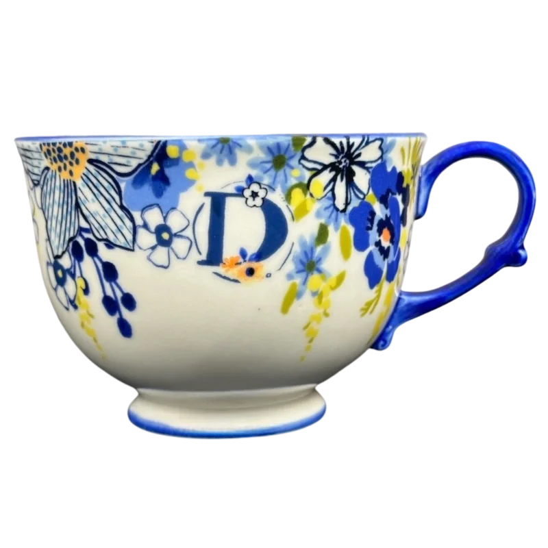 Tea Time Letter "D" Monogram Initial Floral Pedestal Mug Anthropologie