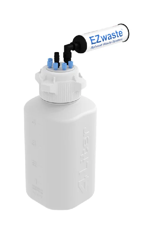 EZwaste® Safety Vent Bottle 4L High Density Poly Ethylene (HDPE) with VersaCap® 83B, 6 ports for 1/8" OD Tubing, 1 port for 1/4" HB or 3/8"HB