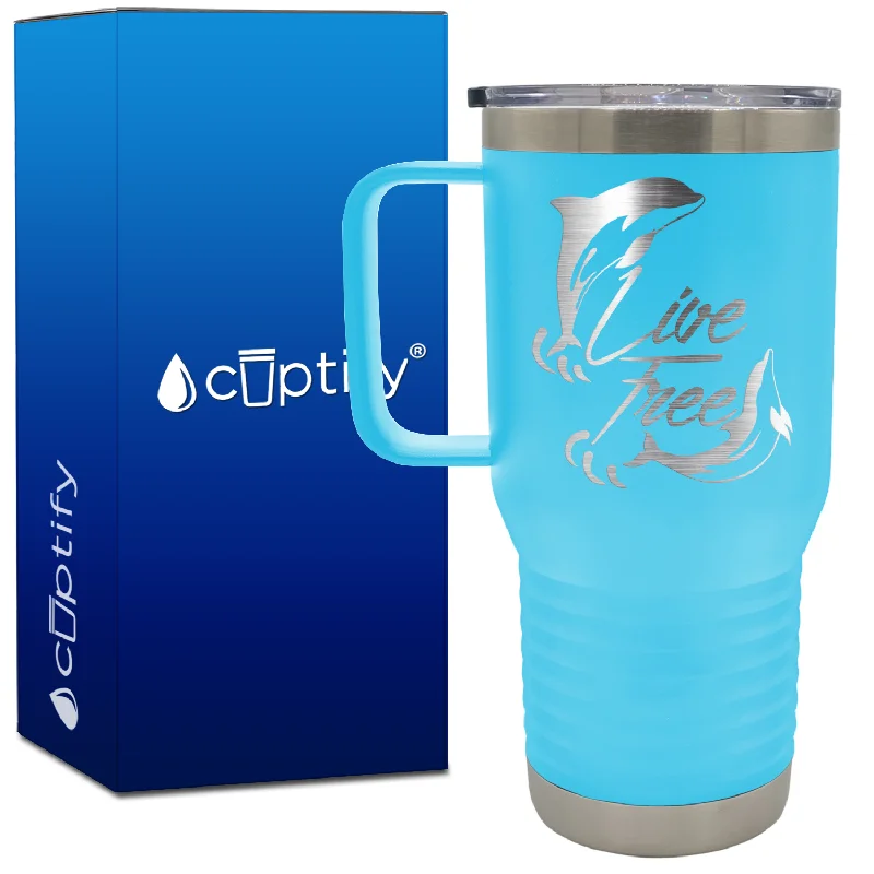 Dolphins Live Free 20oz Beach Life Travel Mug