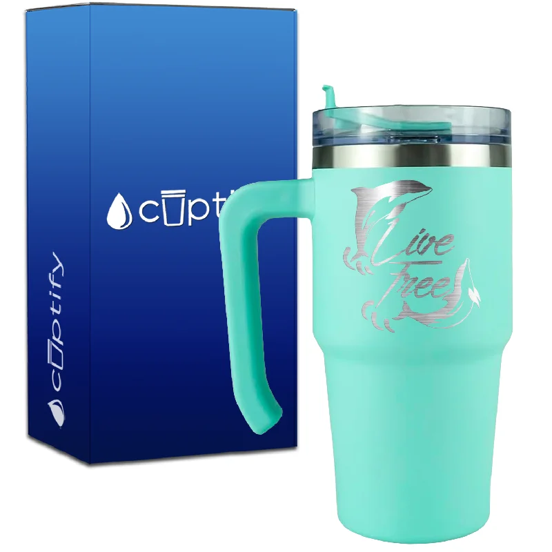 Dolphins Live Free on 20oz Beach Life Travel Mug