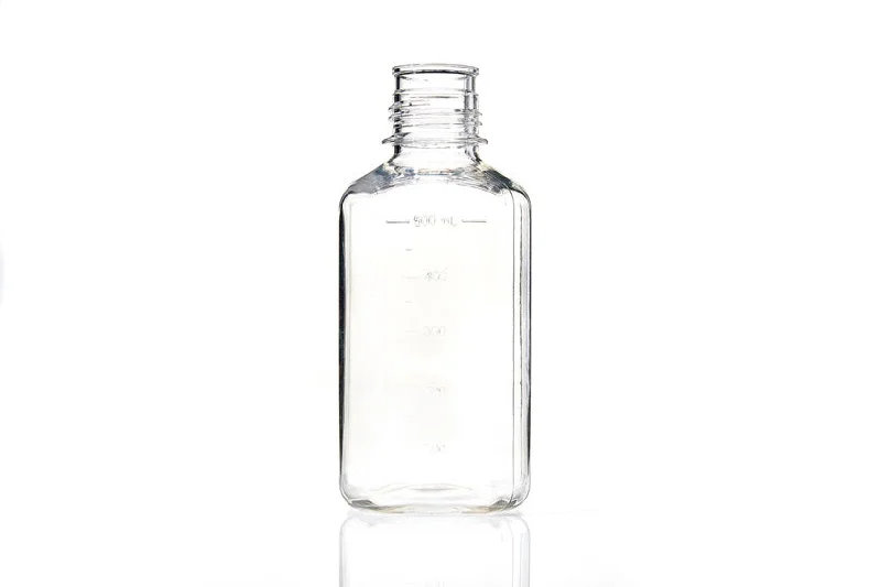 EZBio® 500 mL PETG Media Bottles, Non-Sterile, Square Storage Bottles with 38-430 mm Neck, Without Caps, 20/PK