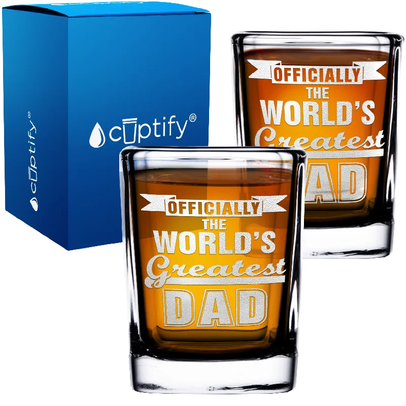 Officially The World's Greatest Dad 2oz Square Shot Glasses - Set of 2