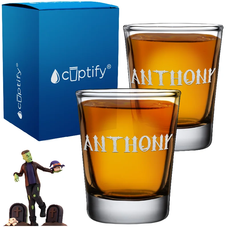 Personalized Creepy Halloween Font 2oz Shot Glasses - Set of 2