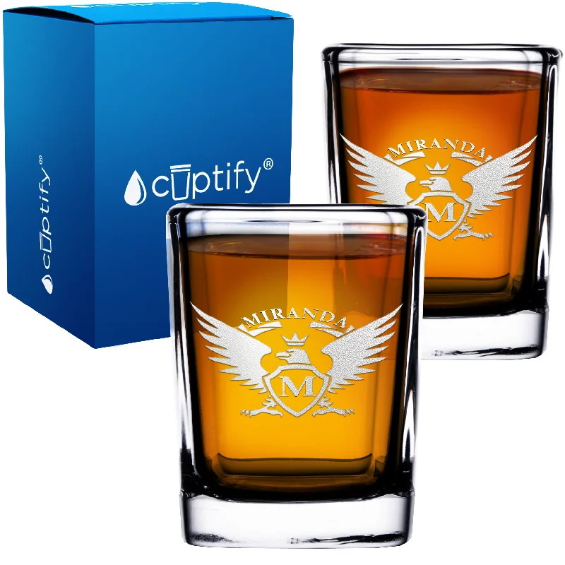 Personalized Eagle Etched 2oz Square Shot Glasses - Set of 2