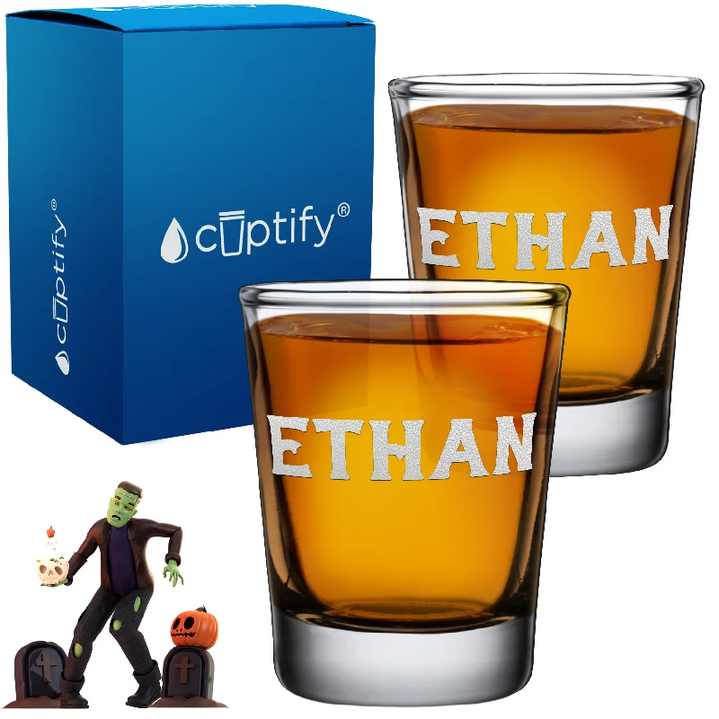 Personalized Grim Halloween Font 2oz Shot Glasses - Set of 2