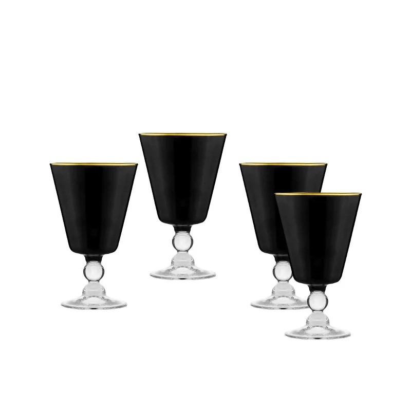 Vitolo Gold Rim Black Goblet, Set of 4